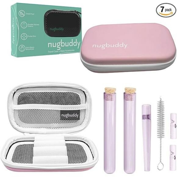 Pink smell proof storage case with glass jar tubes travel lockable organizer bag - Picture 7 of 7